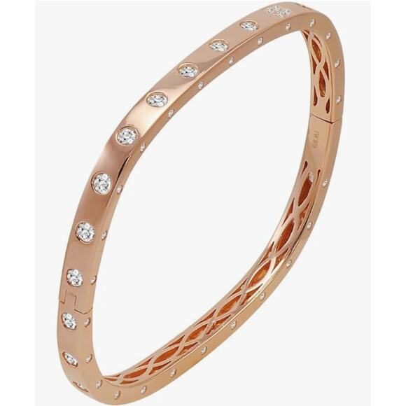 Amanda Rose Cubic Zirconia Rose Gold Flashed Sterling Silver Bezel Cuff Bangle - Picture 1 of 6